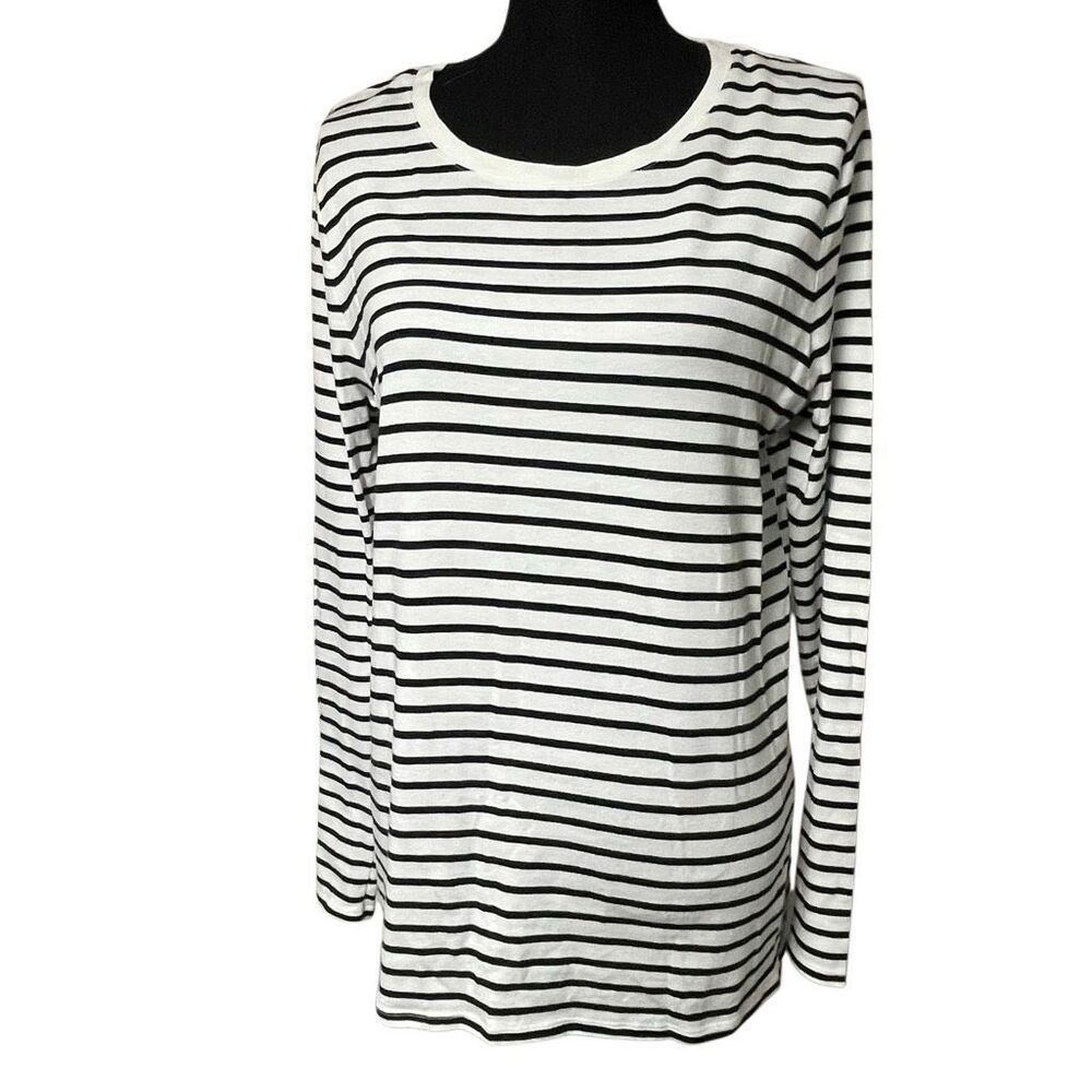 Merona Black and White Striped Pima Cotton Long Sleeve Tee